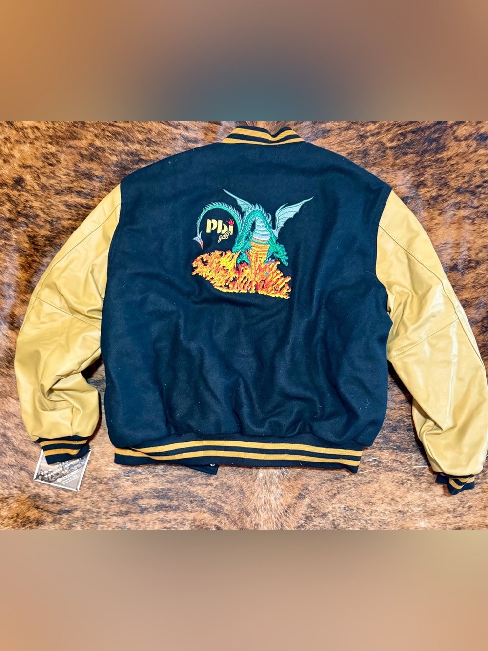 NWT Vtg 90s Holloway PBI Golden Knights Dragon Varsity Jacket Wool Leather 2XL